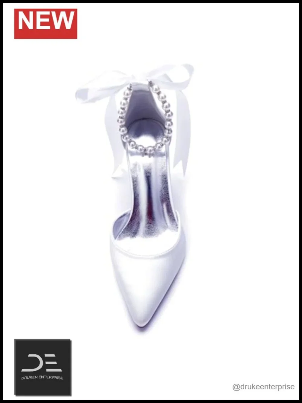Pearl Satin Wedding Shoes for Bride Pointed Toe High Heels Block Heels Prom